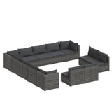 13 Piece Garden Lounge Set with Cushions Grey Poly Rattan - Front View
