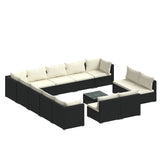 14 Piece Garden Lounge Set with Cushions Black Poly Rattan - Front View