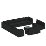 14 Piece Garden Lounge Set with Cushions Black Poly Rattan - Front View