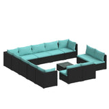 14 Piece Garden Lounge Set with Cushions Black Poly Rattan