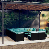 14 Piece Garden Lounge Set with Cushions Black Poly Rattan
