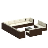 14 Piece Garden Lounge Set with Cushions Brown Poly Rattan - Front View
