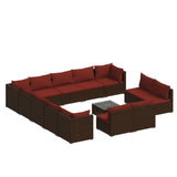 14 Piece Garden Lounge Set with Cushions Brown Poly Rattan