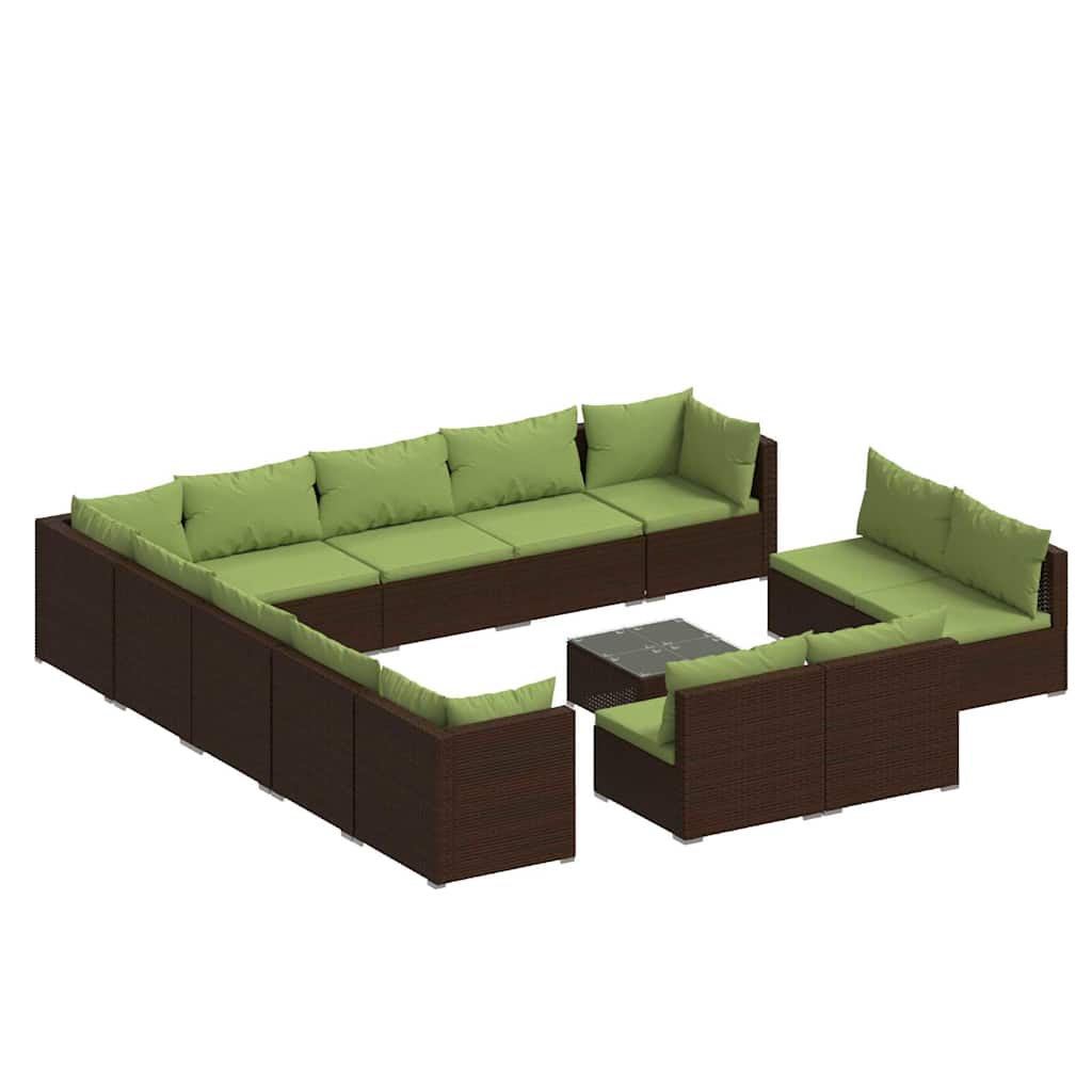 14 Piece Garden Lounge Set with Cushions Brown Poly Rattan