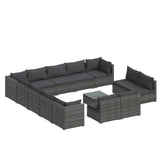 14 Piece Garden Lounge Set with Cushions Grey Poly Rattan - Front View