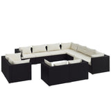 11 Piece Garden Lounge Set with Cushions Black Poly Rattan - Front View