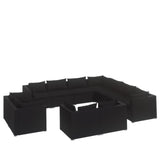 11 Piece Garden Lounge Set with Cushions Black Poly Rattan - Front View