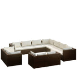 11 Piece Garden Lounge Set with Cushions Brown Poly Rattan - Front View