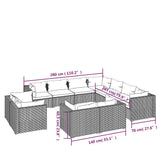 11 Piece Garden Lounge Set with Cushions Brown Poly Rattan