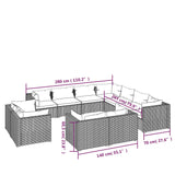 11 Piece Garden Lounge Set with Cushions Brown Poly Rattan - Close-Up Angle