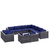 11 Piece Garden Lounge Set with Cushions Grey Poly Rattan - Front View