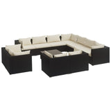 12 Piece Garden Lounge Set with Cushions Black Poly Rattan - Front View