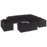 12 Piece Garden Lounge Set with Cushions Black Poly Rattan - Front View