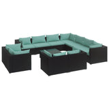12 Piece Garden Lounge Set with Cushions Black Poly Rattan - Front View