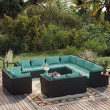 12 Piece Garden Lounge Set with Cushions Black Poly Rattan