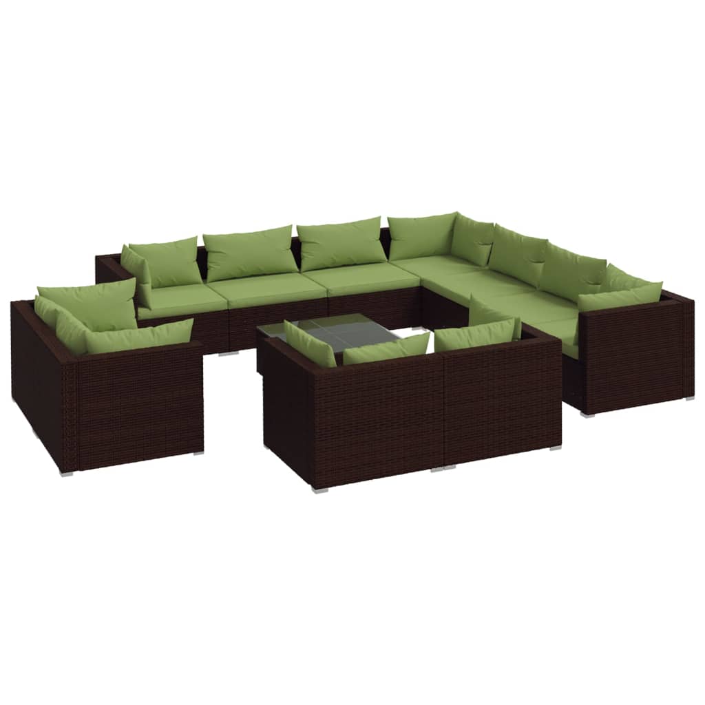 12 Piece Garden Lounge Set with Cushions Brown Poly Rattan