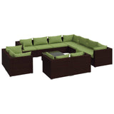 12 Piece Garden Lounge Set with Cushions Brown Poly Rattan