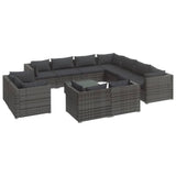 12 Piece Garden Lounge Set with Cushions Grey Poly Rattan - Front View