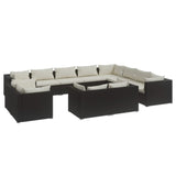 12 Piece Garden Lounge Set with Cushions Black Poly Rattan - Front View