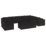 12 Piece Garden Lounge Set with Cushions Black Poly Rattan - Front View