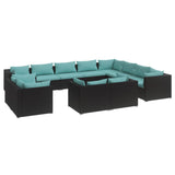 12 Piece Garden Lounge Set with Cushions Black Poly Rattan