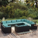 12 Piece Garden Lounge Set with Cushions Black Poly Rattan