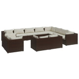 12 Piece Garden Lounge Set with Cushions Brown Poly Rattan - Front View