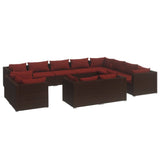 12 Piece Garden Lounge Set with Cushions Brown Poly Rattan - Front View