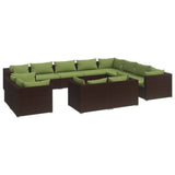 12 Piece Garden Lounge Set with Cushions Brown Poly Rattan