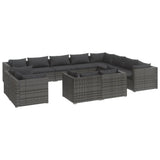 12 Piece Garden Lounge Set with Cushions Grey Poly Rattan - Front View