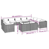 12 Piece Garden Lounge Set with Cushions Grey Poly Rattan