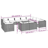 12 Piece Garden Lounge Set with Cushions Grey Poly Rattan