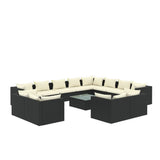 13 Piece Garden Lounge Set with Cushions Black Poly Rattan - Front View
