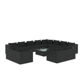 13 Piece Garden Lounge Set with Cushions Black Poly Rattan - Front View