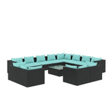 13 Piece Garden Lounge Set with Cushions Black Poly Rattan