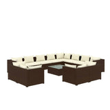 13 Piece Garden Lounge Set with Cushions Brown Poly Rattan - Front View