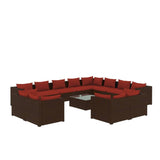 13 Piece Garden Lounge Set with Cushions Brown Poly Rattan - Front View