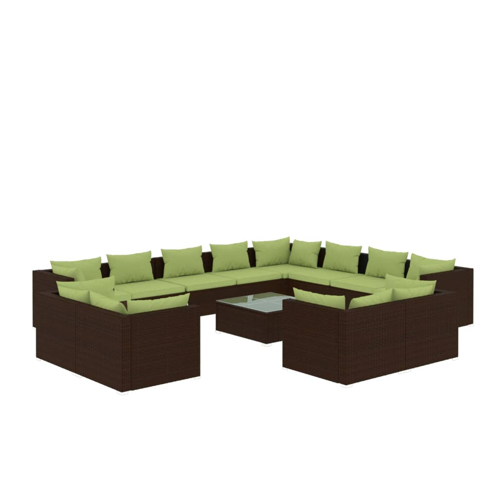 13 Piece Garden Lounge Set with Cushions Brown Poly Rattan