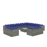 13 Piece Garden Lounge Set with Cushions Grey Poly Rattan - Front View