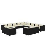 13 Piece Garden Lounge Set with Cushions Black Poly Rattan - Front View