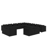13 Piece Garden Lounge Set with Cushions Black Poly Rattan - Front View