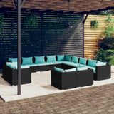 13 Piece Garden Lounge Set with Cushions Black Poly Rattan