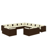 13 Piece Garden Lounge Set with Cushions Brown Poly Rattan - Front View