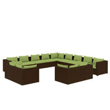 13 Piece Garden Lounge Set with Cushions Brown Poly Rattan - Front View