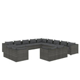 13 Piece Garden Lounge Set with Cushions Grey Poly Rattan - Front View