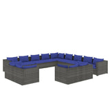 13 Piece Garden Lounge Set with Cushions Grey Poly Rattan - Front View