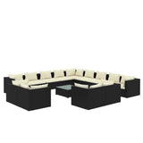 14 Piece Garden Lounge Set with Cushions Black Poly Rattan - Front View