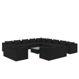 14 Piece Garden Lounge Set with Cushions Black Poly Rattan - Front View