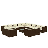 14 Piece Garden Lounge Set with Cushions Brown Poly Rattan - Front View