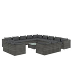 14 Piece Garden Lounge Set with Cushions Grey Poly Rattan
